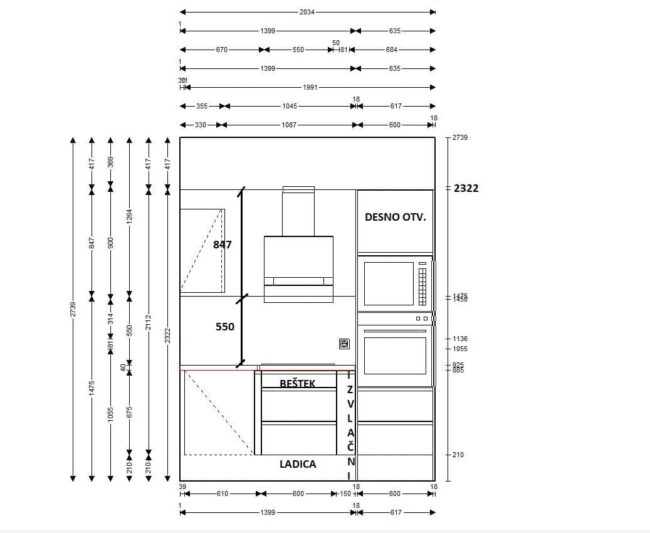 završeni projekt 9653675000, kuhinja po mjeri, model Granada ZID02