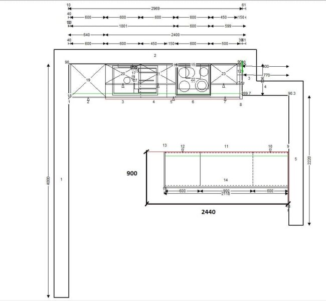 završeni projekt 9651918000, kuhinja po mjeri, model LaCorte TLOCRT