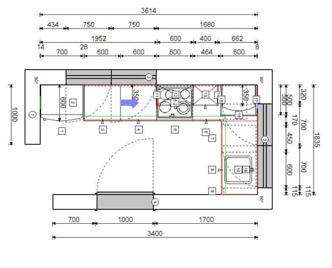 završeni projekt 9665062000, kuhinja po mjeri, model Living TLOCRT