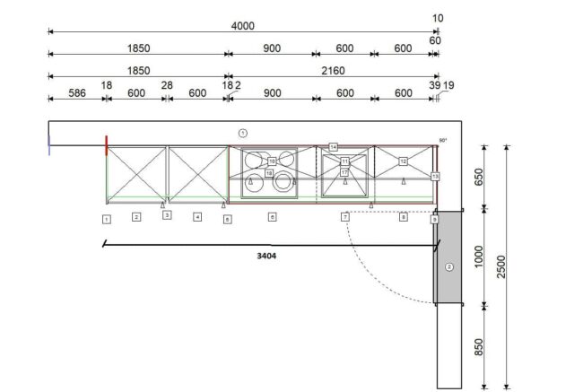 završeni projekt 9662032000, kuhinja po mjeri, model Silbermond TLOCRT