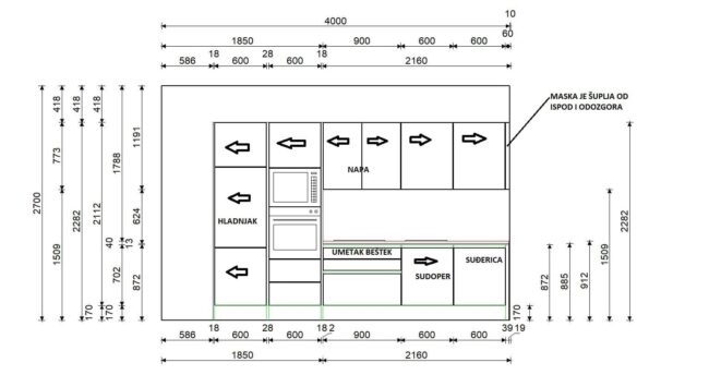 završeni projekt 9662032000, kuhinja po mjeri, model Silbermond ZID01