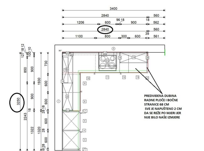 završeni projekt 9663434000, kuhinja po mjeri, model Silbermond TLOCRT