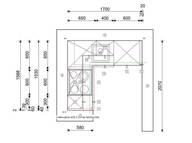 Kuhinja po mjeri Living projekt 9674702000 TLOCRT