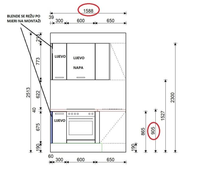 Kuhinja po mjeri Living projekt 9674702000 NACRT_01