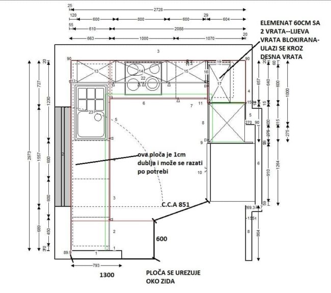 završeni projekt 9612348000, kuhinja po mjeri, model Granada TLOCRT