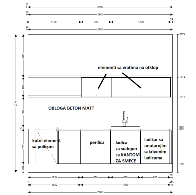 završeni projekt 9629244000, kuhinja po mjeri, model Silbermond ZID02