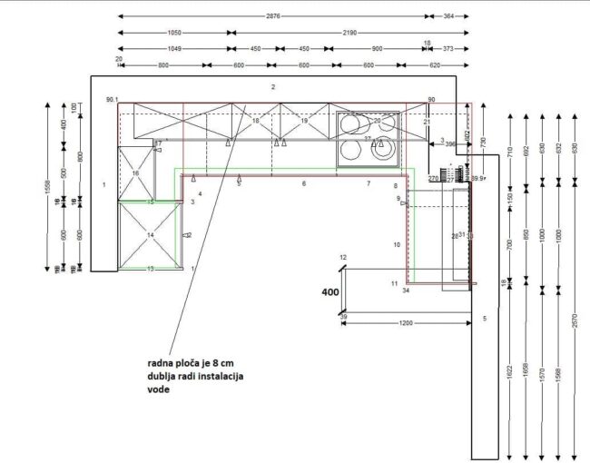 završeni projekt 9645434000, kuhinja po mjeri, model LaCorte TLOCRT