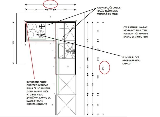 Kuhinja po mjeri Granada Seville projekt 9651085000 TLOCRT
