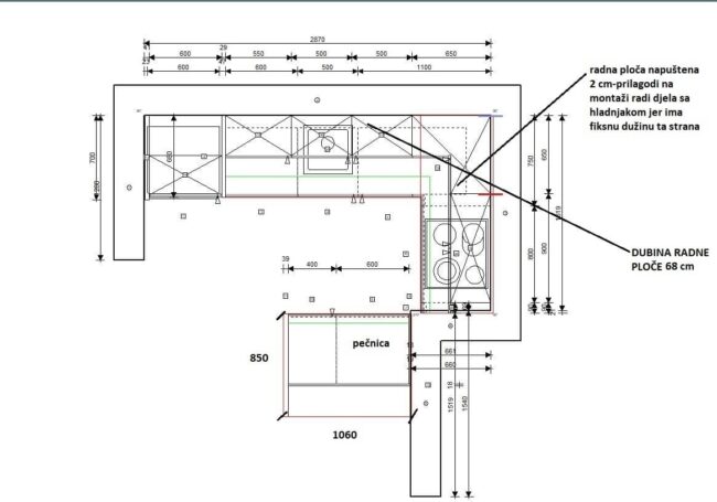 završeni projekt 9660225000, kuhinja po mjeri, model Classico TLOCRT