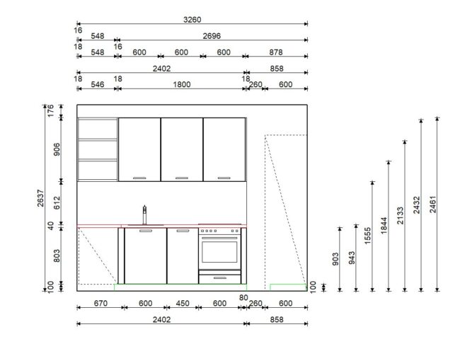 Kuhinja po mjeri Living projekt 9670171000 NACRT_01