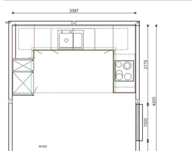 završeni projekt 3600712000, kuhinje po mjeri, model Silbermond TLOCRT